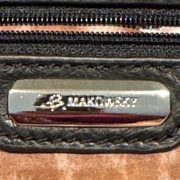 B. Makowsky Mahogany Brown & Black Pebble Leather Shoulder Bag Purse & Dust Bag - Picture 11 of 12